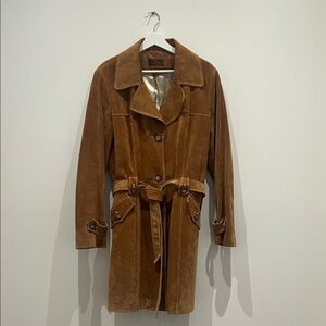 Danier Chestnut Brown Suede Trench Coat with Belt